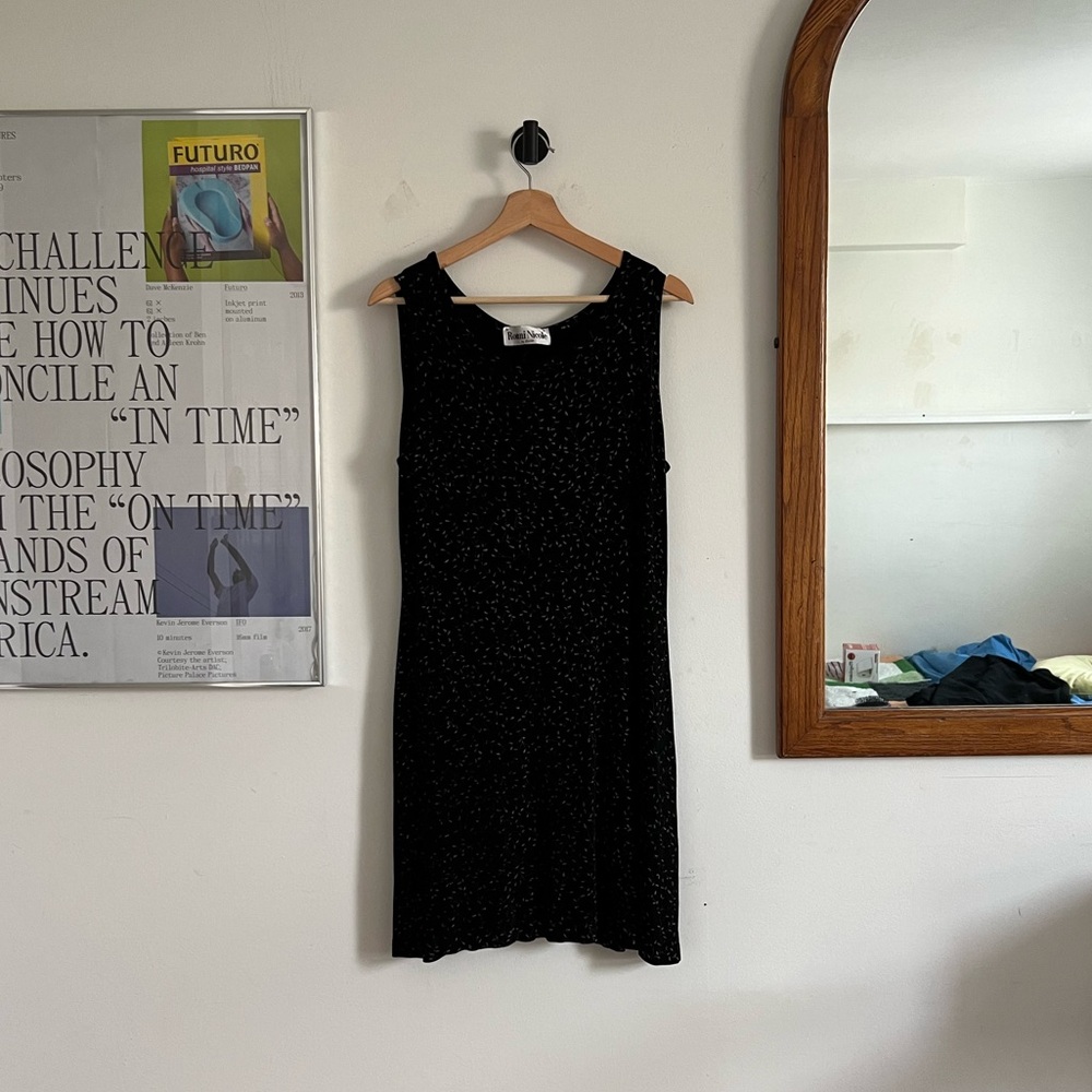Vintage 90s Ronni Nicole by Ouida floral black stretch mini skater dress